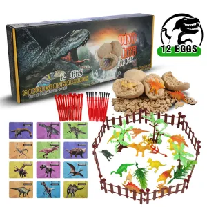 ACEKID Dig Dino Eggs Kit Break Open 12 Unique Dinosaur Eggs and Discover 12 Cute Dinosaur