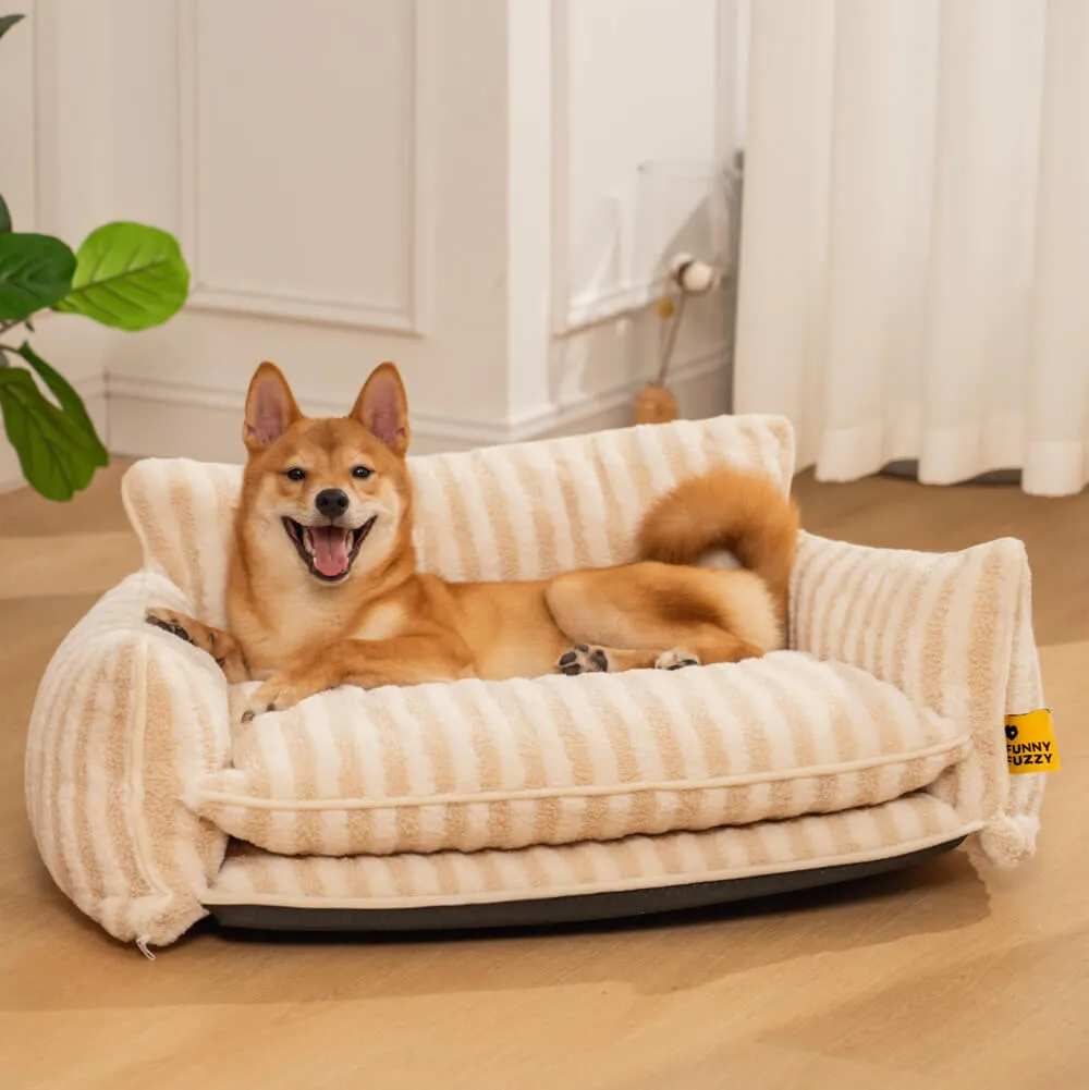 Bed Cover - Trendy Striped Faux Lambswool Double Layer Dog & Cat Sofa Bed