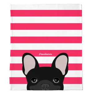 Black French Bulldog on Hot Pink Stripes | Frenchie Blanket