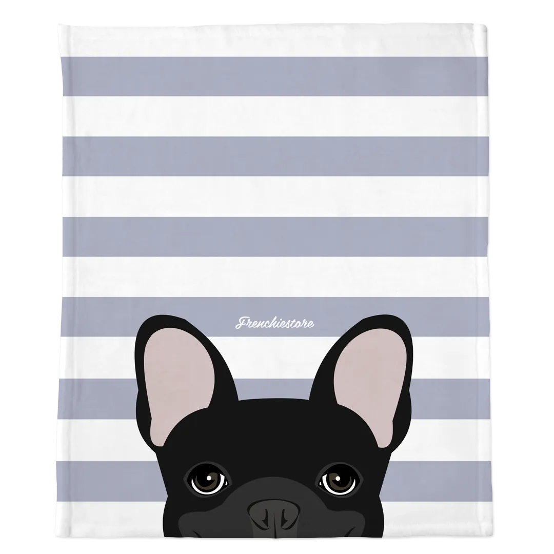 Black French Bulldog on Silver Stripes | Frenchie Blanket