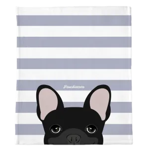 Black French Bulldog on Silver Stripes | Frenchie Blanket