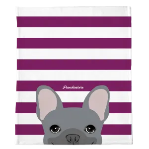 Blue French Bulldog on Beet Stripes | Frenchie Blanket