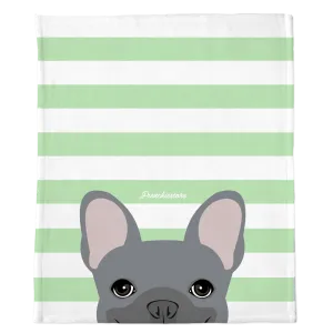 Blue French Bulldog on Mint Stripes | Frenchie Blanket