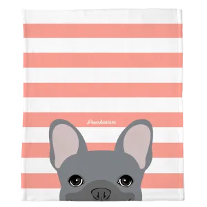 Blue French Bulldog on Peach Stripes | Frenchie Blanket