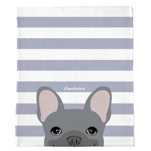 Blue French Bulldog on Silver Stripes | Frenchie Blanket