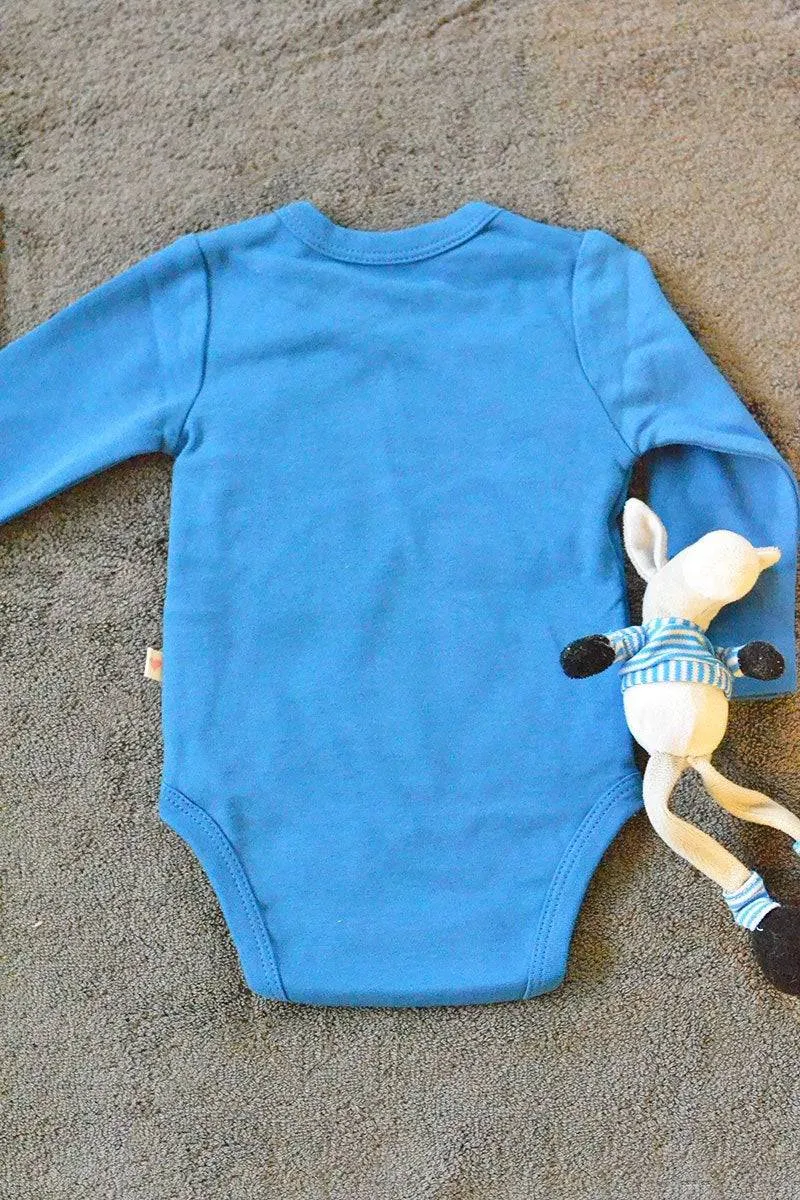 Blue Unisex Full Sleeve Kimono Onesie In Organic Cotton