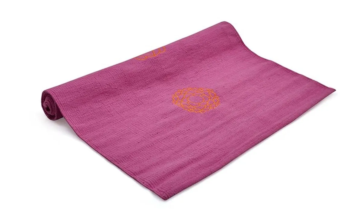Cotton Yoga Mat-Chakras- Moderate Grip Pink-27 inches