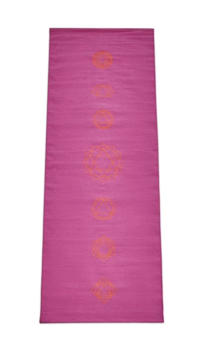 Cotton Yoga Mat-Chakras- Moderate Grip Pink-27 inches