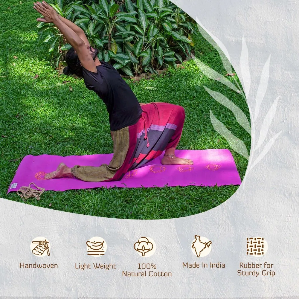 Cotton Yoga Mat-Chakras- Moderate Grip Pink-27 inches