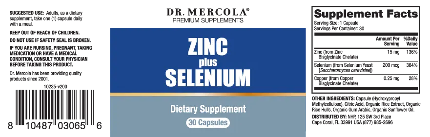 Dr. Mercola Zinc Plus Selenium 30 caps