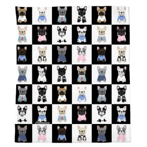 Frenchie Blanket | Preppy French Bulldogs on Black & White