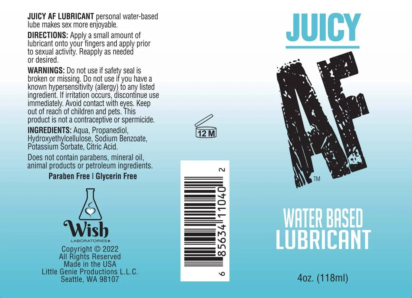 Juicy AF Water Base Lubricant, 4oz