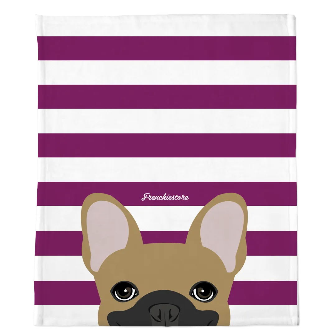 Masked Fawn French Bulldog on Beet Stripes | Frenchie Blanket