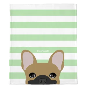 Masked Fawn French Bulldog on Mint Stripes | Frenchie Blanket
