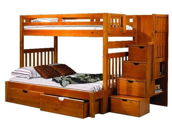 Michael Honey Twin over Full Youth Bunk Bed with Shelves
