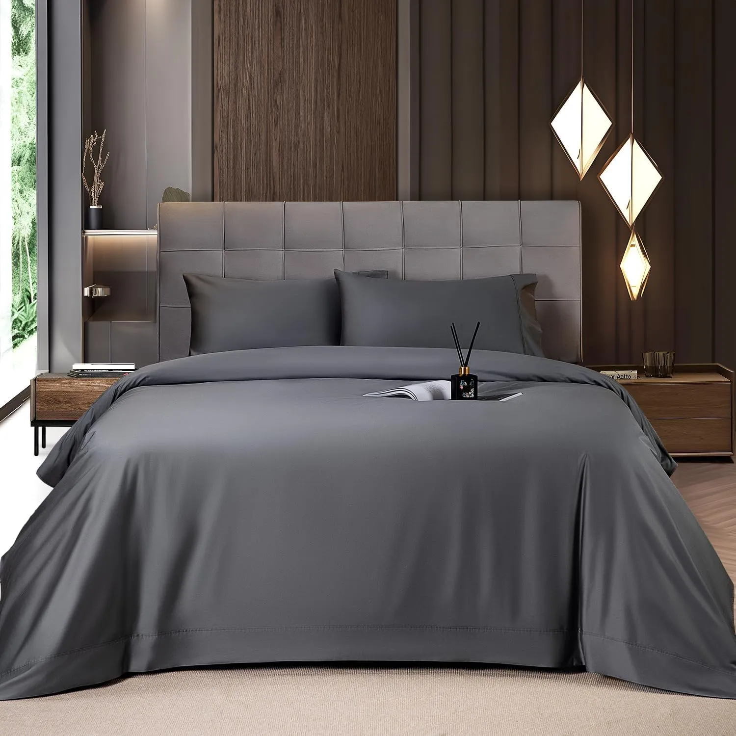 Mush 100% Bamboo Bedsheet for King Size Bed with 2 Pillow Covers | 400 TC Luxuriously Soft, Breathable and Naturally Anti Microbial Thermoregulating Bed Sheet | Pack of 1, Charcoal Grey