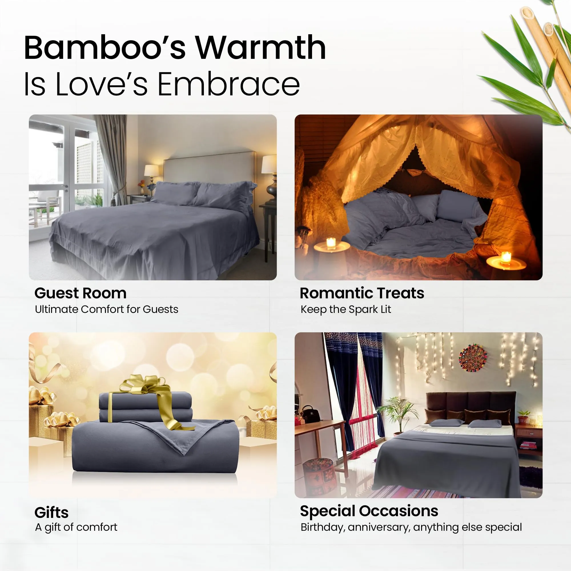 Mush 100% Bamboo Bedsheet for King Size Bed with 2 Pillow Covers | 400 TC Luxuriously Soft, Breathable and Naturally Anti Microbial Thermoregulating Bed Sheet | Pack of 1, Charcoal Grey