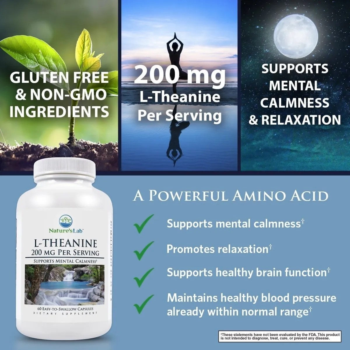 Nature's Lab L-Theanine 200 mg - 60 Capsules