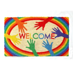 OnlyMat Colourful LGBTQ Themed "Welcome" printed Natural Coir Door Mat