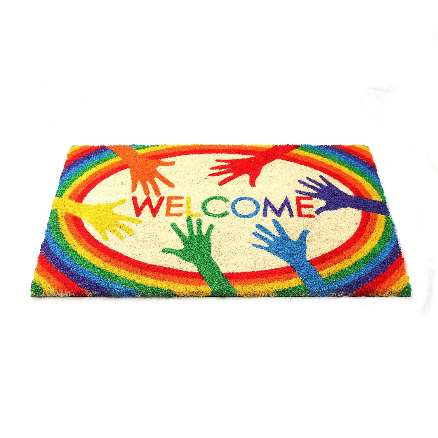 OnlyMat Colourful LGBTQ Themed "Welcome" printed Natural Coir Door Mat