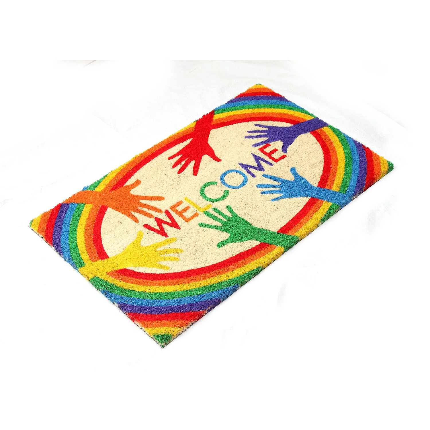 OnlyMat Colourful LGBTQ Themed "Welcome" printed Natural Coir Door Mat