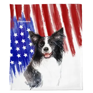 Patriotic Border Collie Blanket | American dog in Watercolors