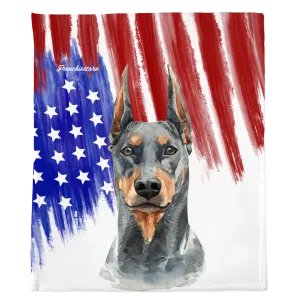 Patriotic Doberman Pinscher Blanket | American dog in Watercolors