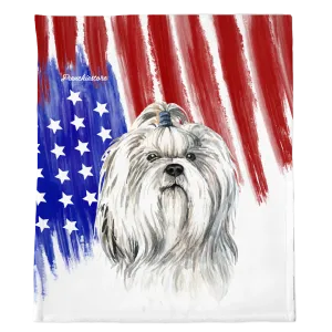 Patriotic Shih Tzu Blanket | American dog in Watercolors