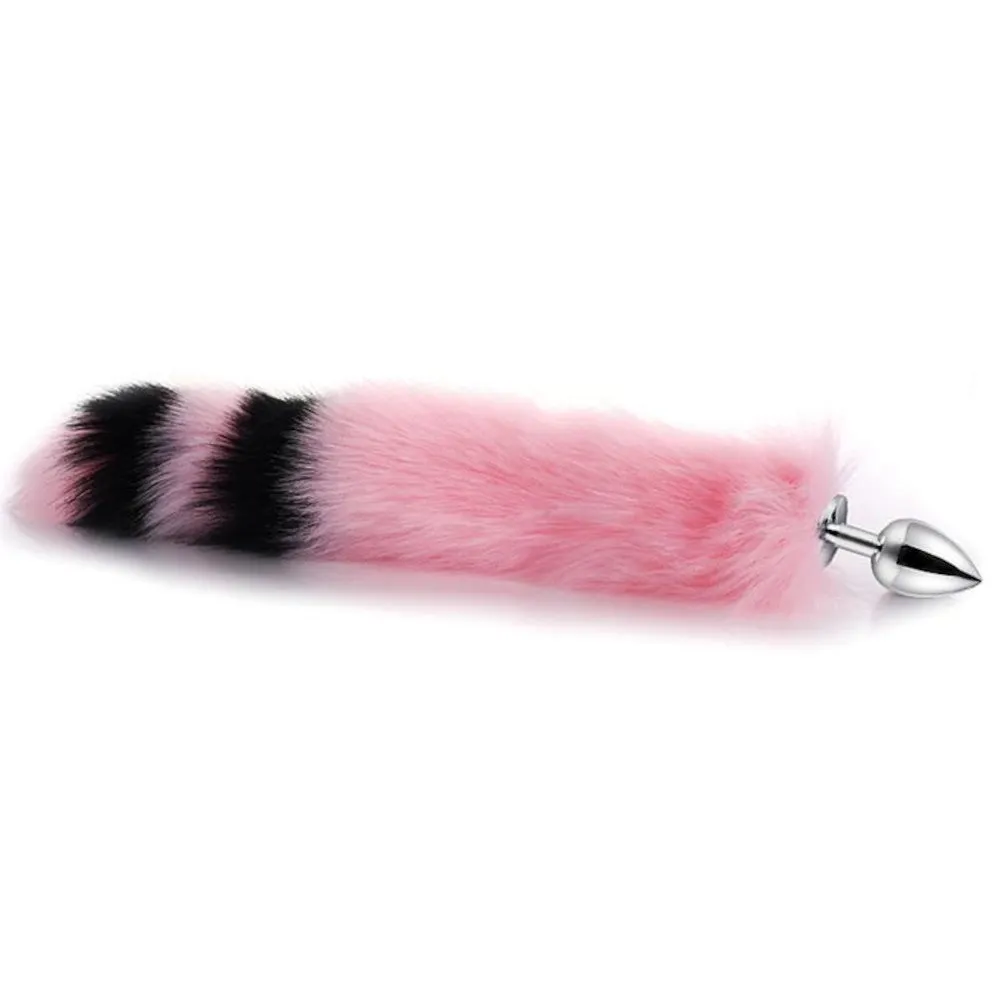 Pink with Black Anal Fox Metal Tail, 14"