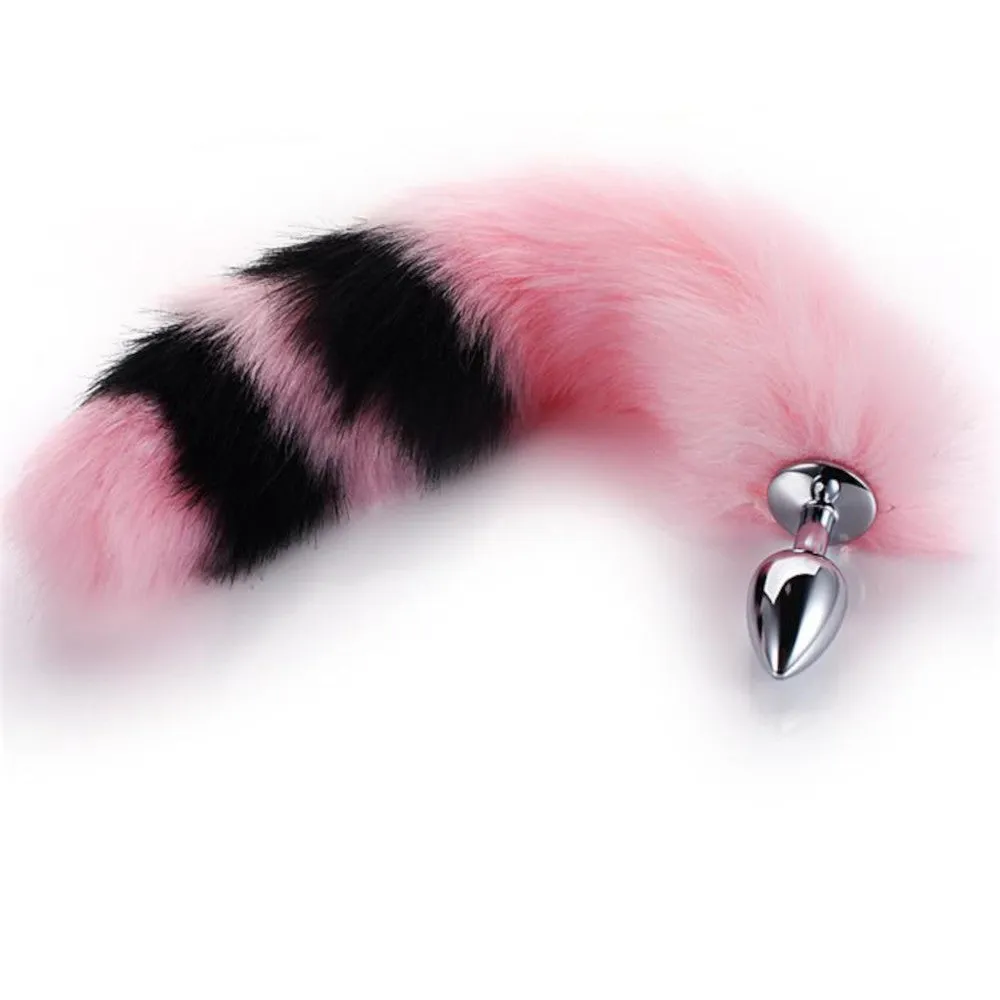 Pink with Black Anal Fox Metal Tail, 14"