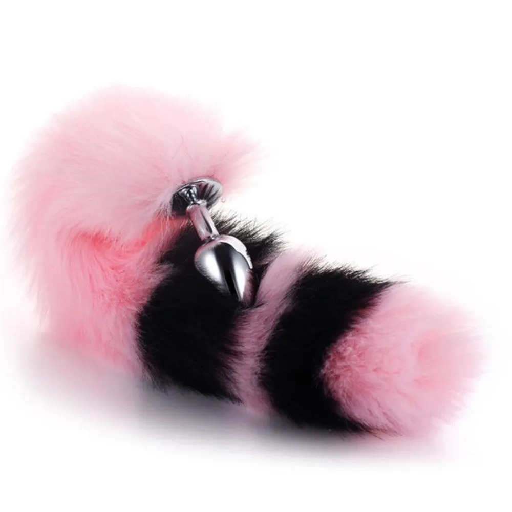Pink with Black Anal Fox Metal Tail, 14"