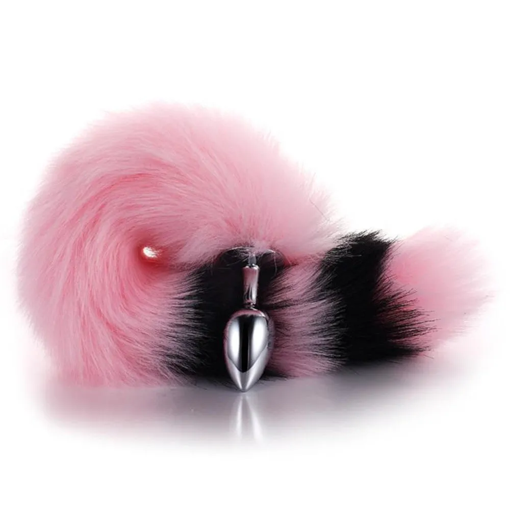 Pink with Black Anal Fox Metal Tail, 14"