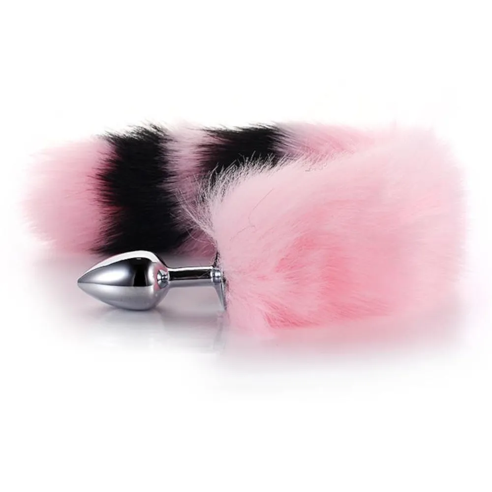 Pink with Black Anal Fox Metal Tail, 14"