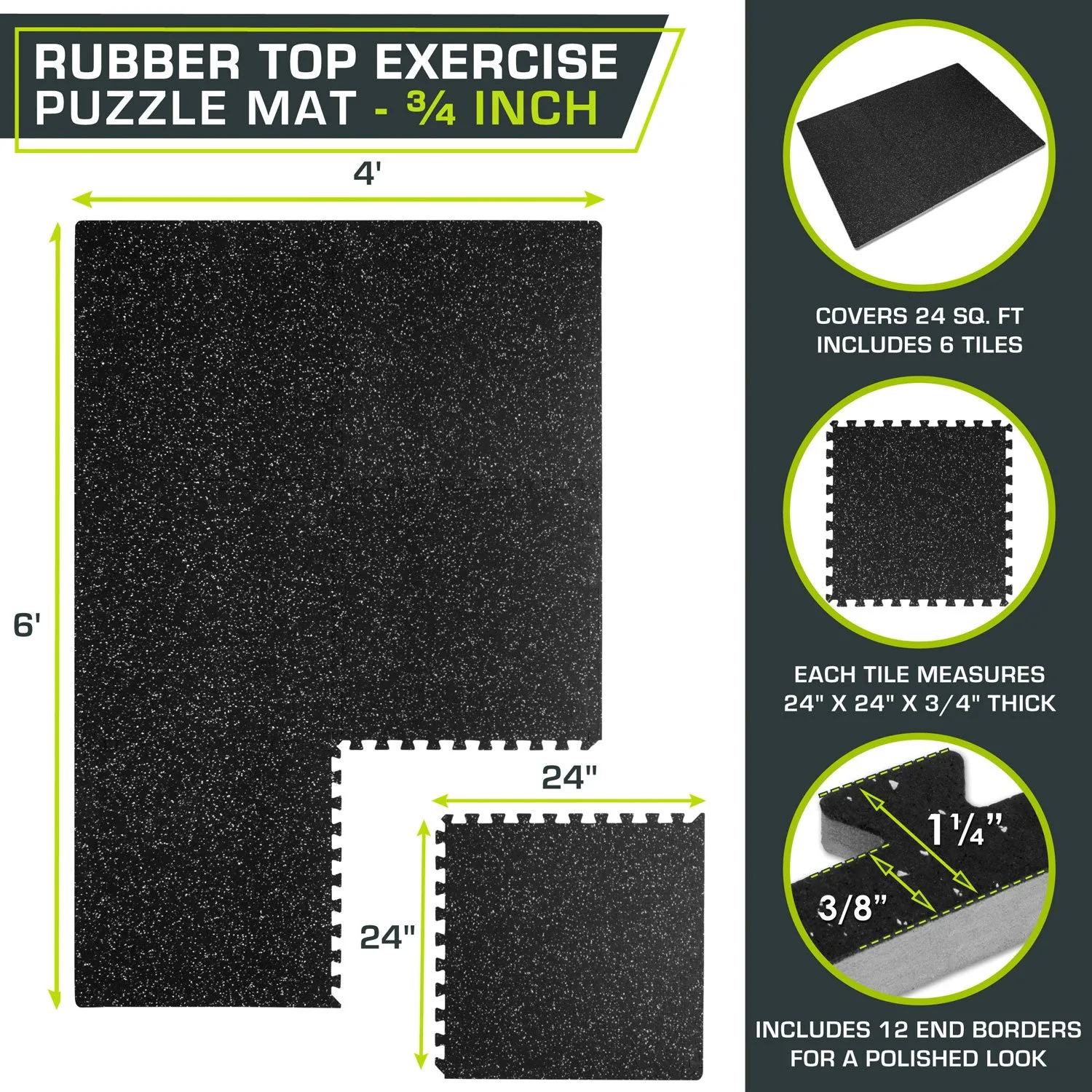 Rubber Top Exercise Puzzle Mat 3/4-in