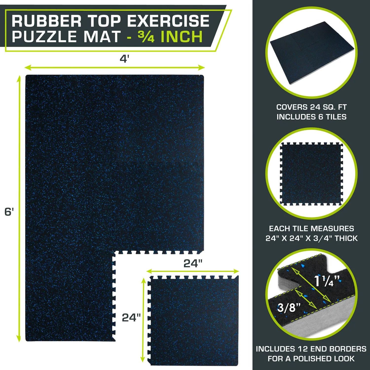 Rubber Top Exercise Puzzle Mat 3/4-in
