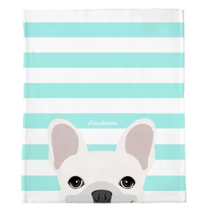 White French Bulldog on Aqua Stripes | Frenchie Blanket