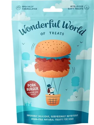 Wonderful World of Treats | Wheat Gluten Free, Natural Hand Baked Dog Biscuits | Pork Burger 50g