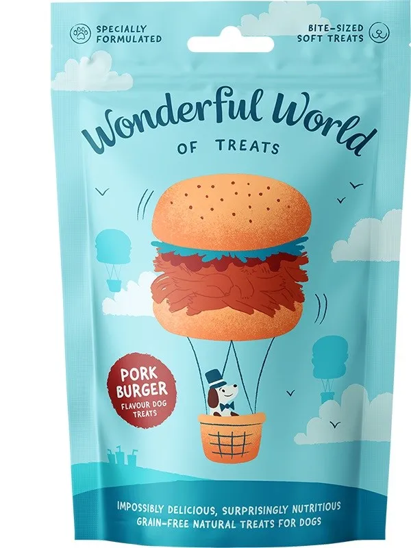 Wonderful World of Treats | Wheat Gluten Free, Natural Hand Baked Dog Biscuits | Pork Burger 50g