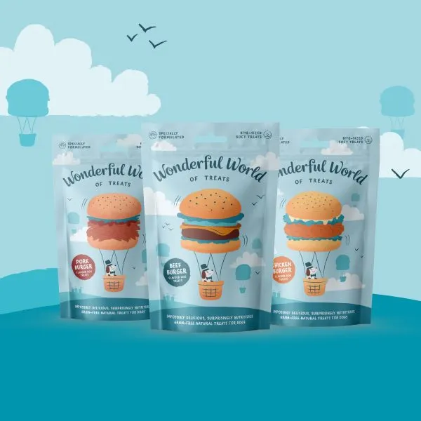 Wonderful World of Treats | Wheat Gluten Free, Natural Hand Baked Dog Biscuits | Pork Burger 50g